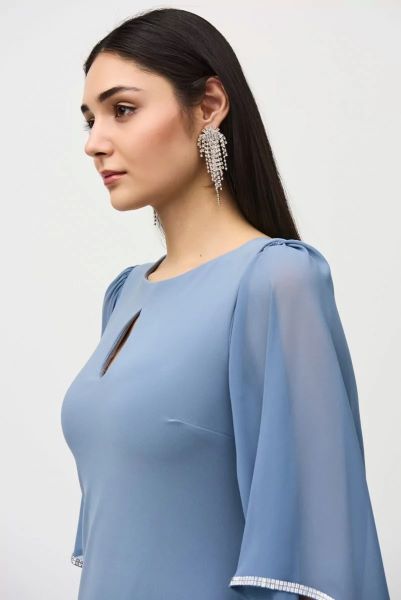 Chiffon Sleeve Keyhole Shift Dress