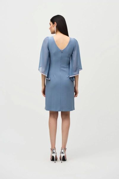 Chiffon Sleeve Keyhole Shift Dress
