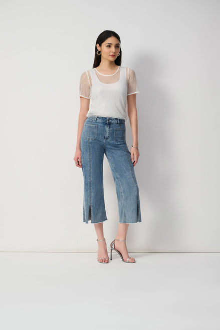 Culotte Jeans With Embellished Front Seam