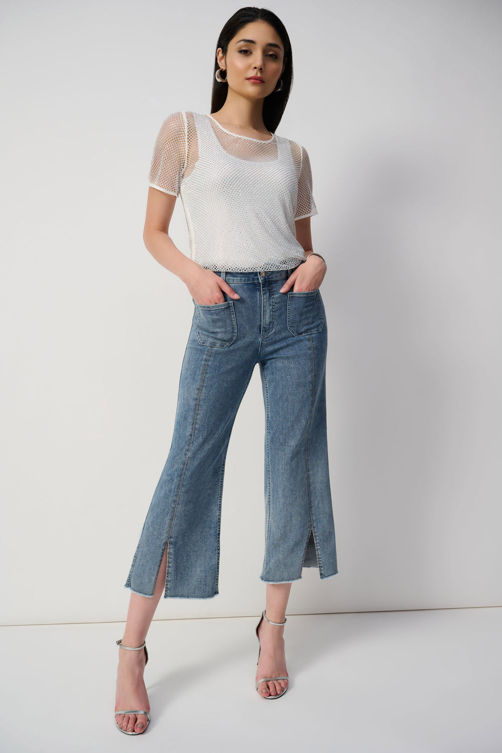 Culotte Jeans With Embellished Front Seam 688