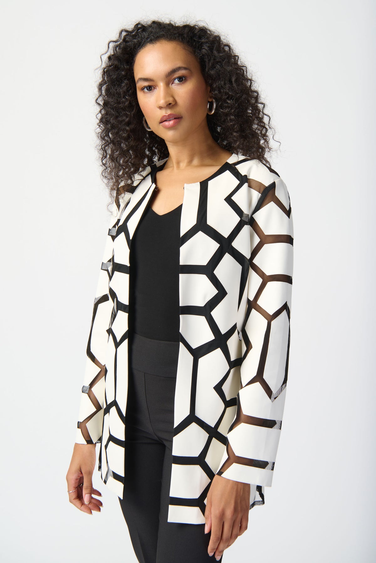 Geometric Pattern Hip-length Jacket 740
