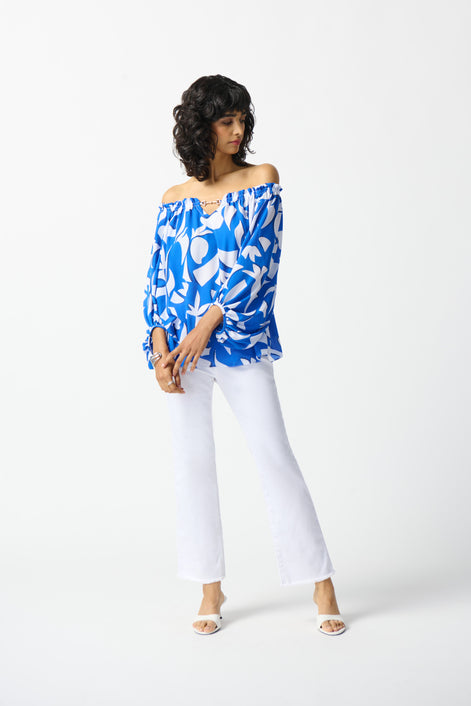 Off Shoulder Abstract Print Top