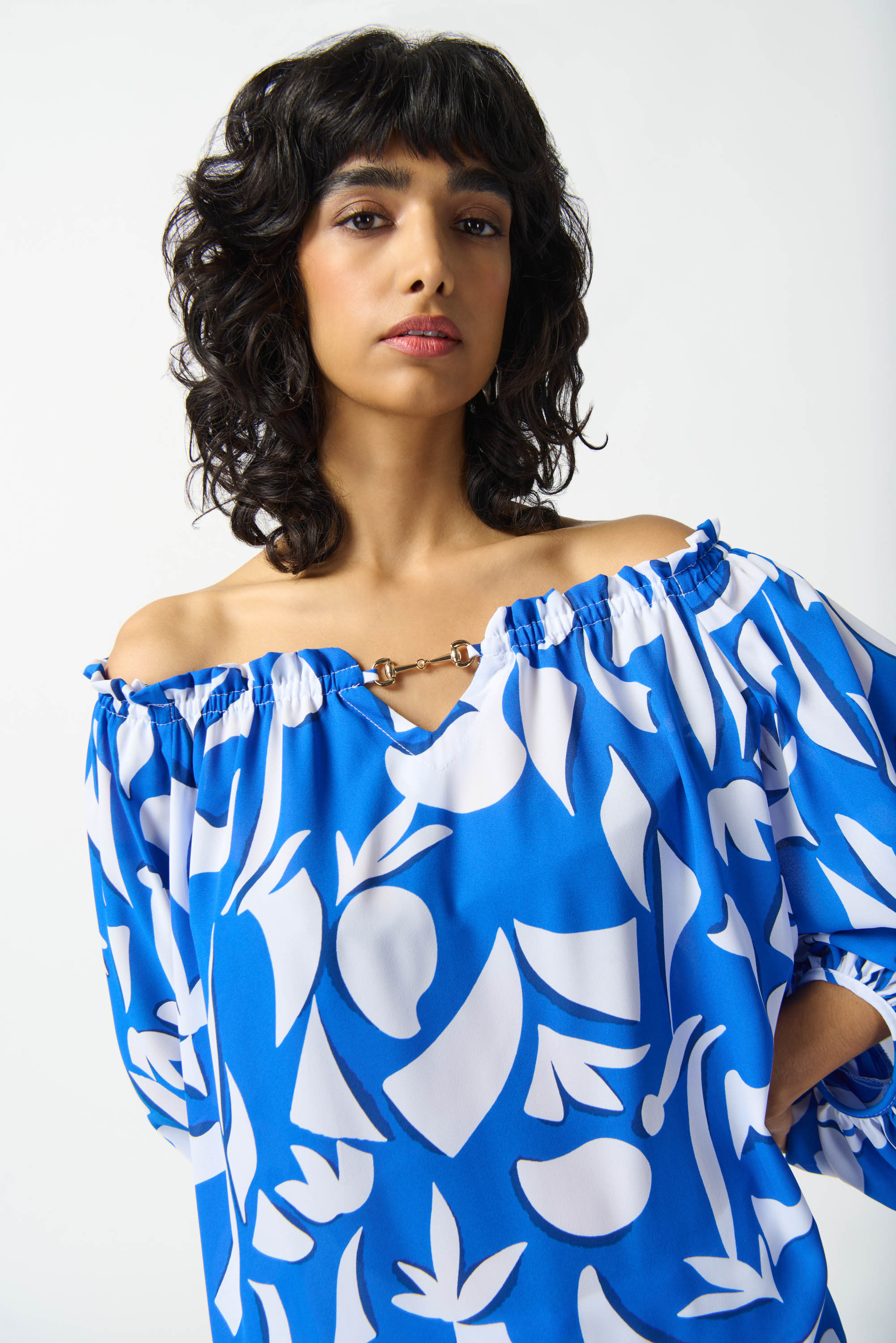 Off Shoulder Abstract Print Top