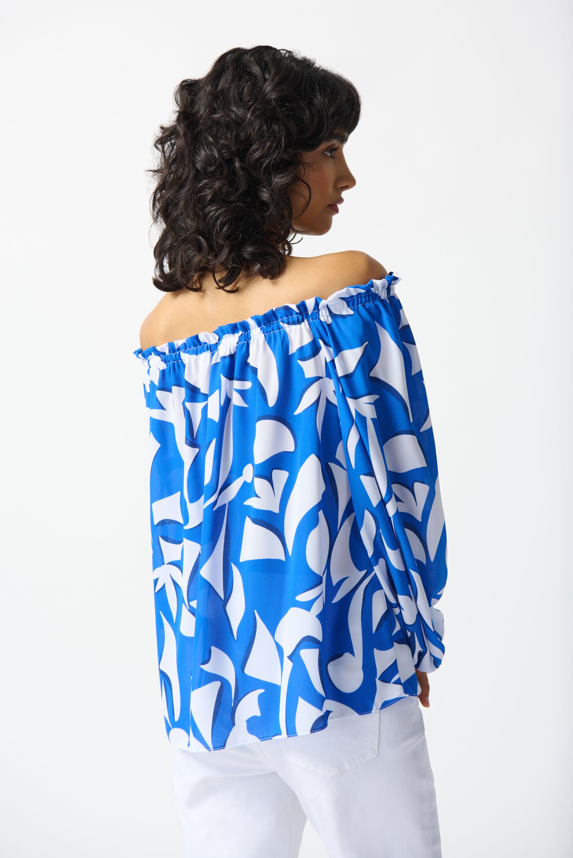 Off Shoulder Abstract Print Top