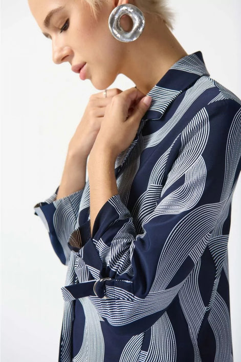 Abstract Longline Blazer with Ruched Sleeve