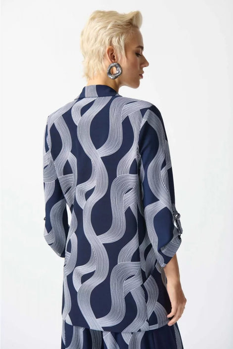 Abstract Longline Blazer with Ruched Sleeve