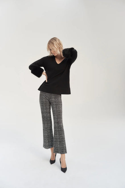 Black Tweed Kick Flare Trousers