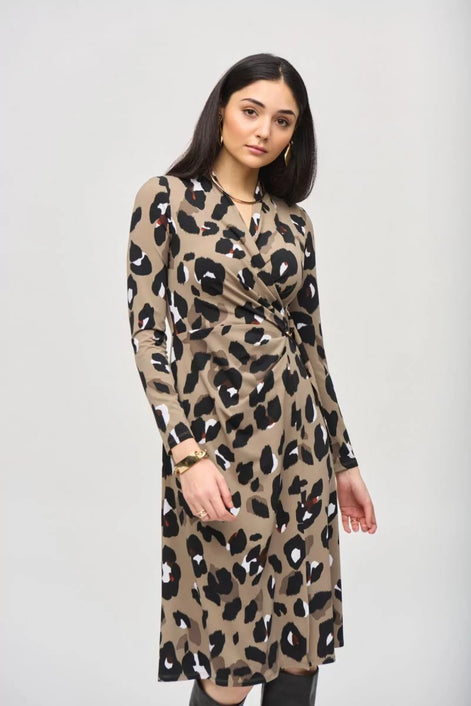 Animal Print Wrap Midi Dress