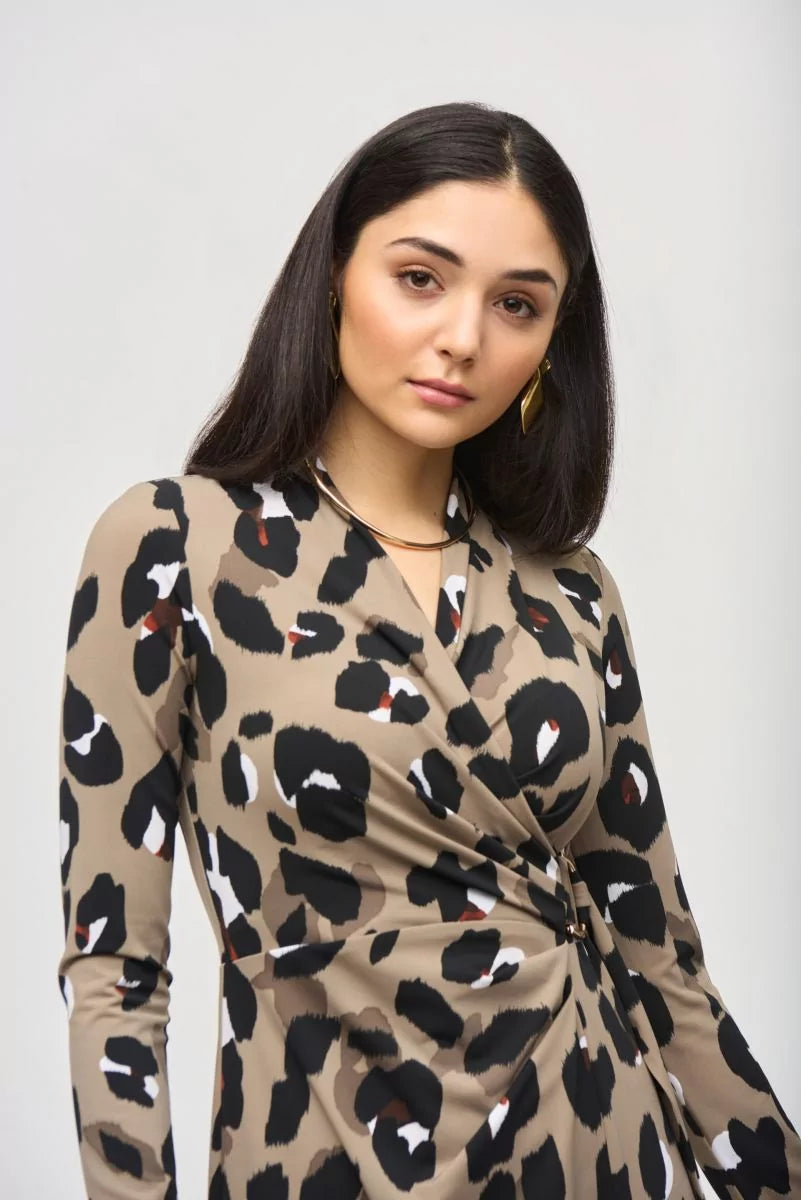 Animal Print Wrap Midi Dress