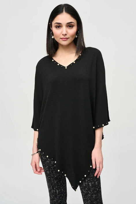 V-Neck Rivet Knit Poncho