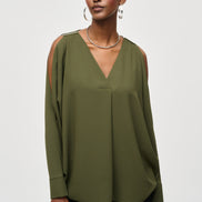 Woven Boxy Top with Dolman Sleeves 922