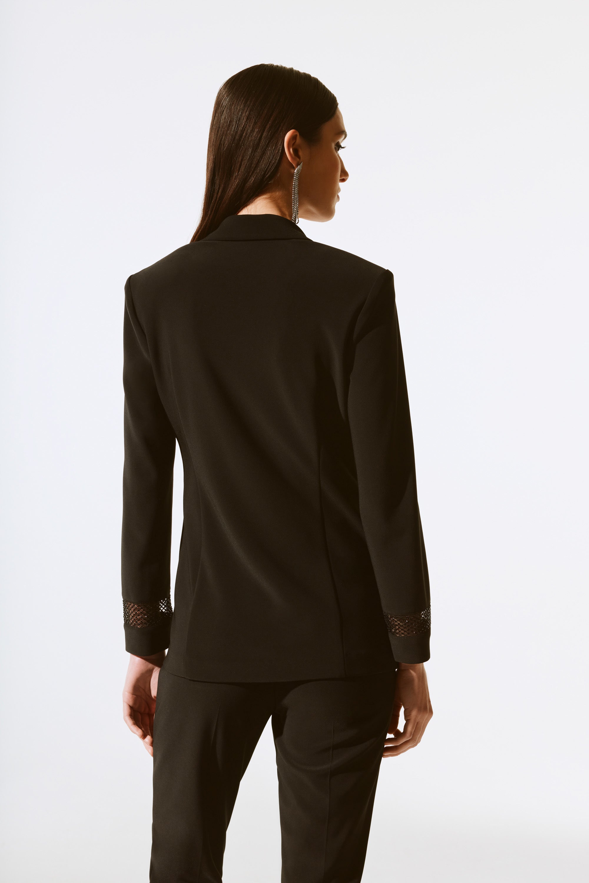 Minimalist Rhinestone Mesh Blazer