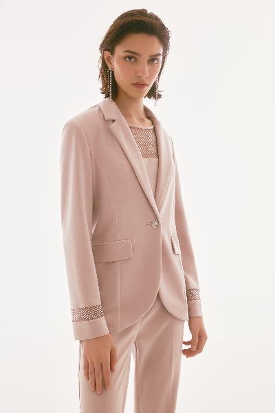 Sand Rhinestone Mesh Detail Blazer