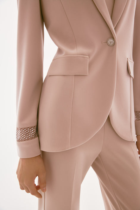 Sand Rhinestone Mesh Detail Blazer