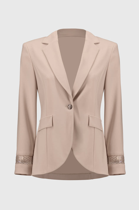 Sand Rhinestone Mesh Detail Blazer