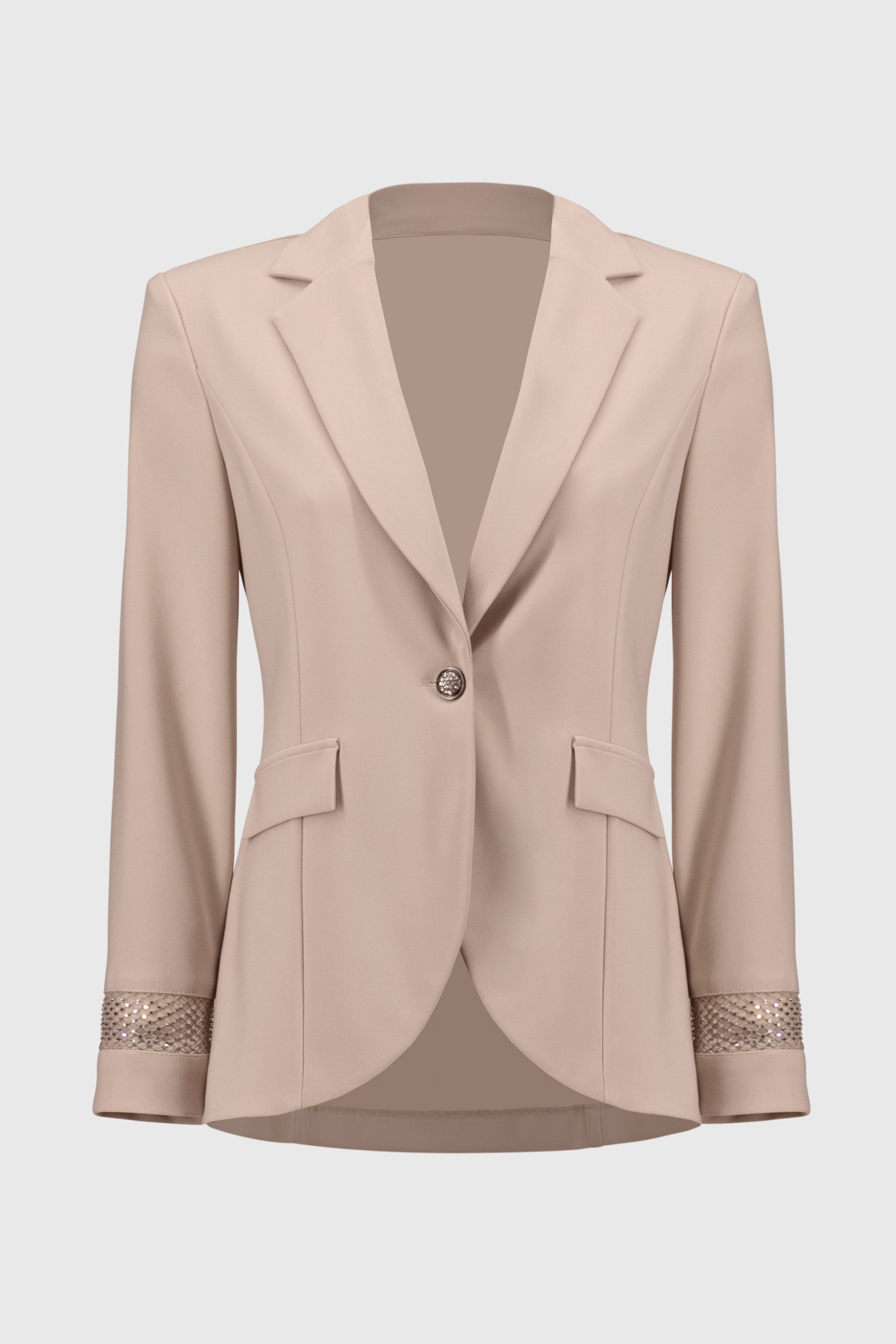 Sand Rhinestone Mesh Detail Blazer