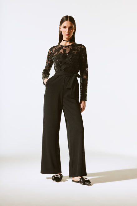 Long Sleeved Sequined Brocade Jumpsuit