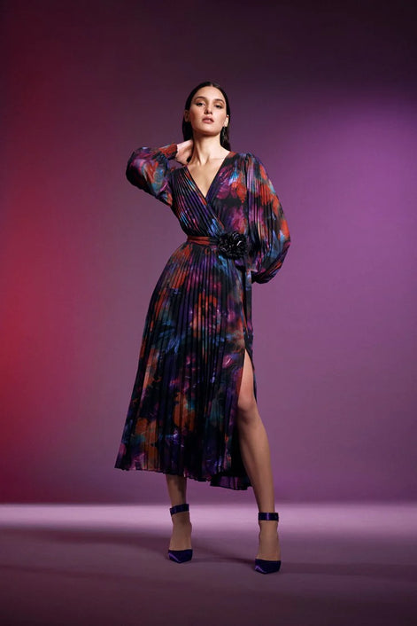 Floral Chiffon Dress with Detachable Waist Tie