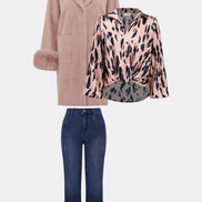 Chic Sweater Coat with Faux Fur 605