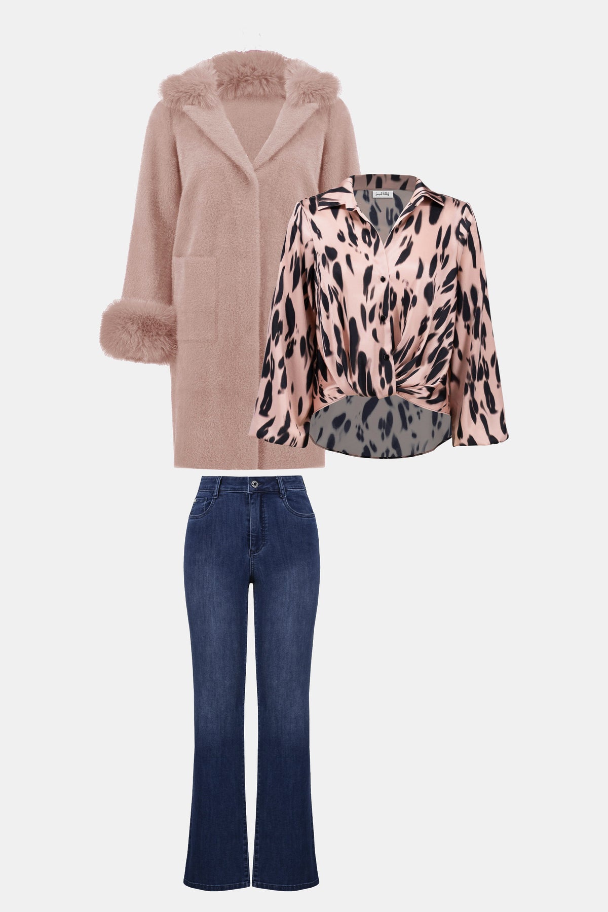 Chic Sweater Coat with Faux Fur 605