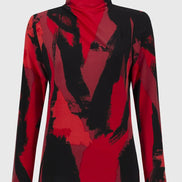 Abstract Print Mock Neck Long Sleeved Top 837