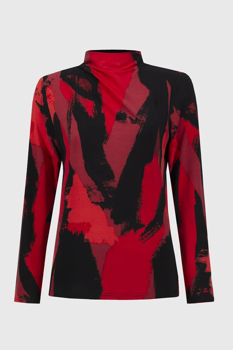 Abstract Print Mock Neck Long Sleeved Top 837