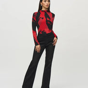Abstract Print Mock Neck Long Sleeved Top 837