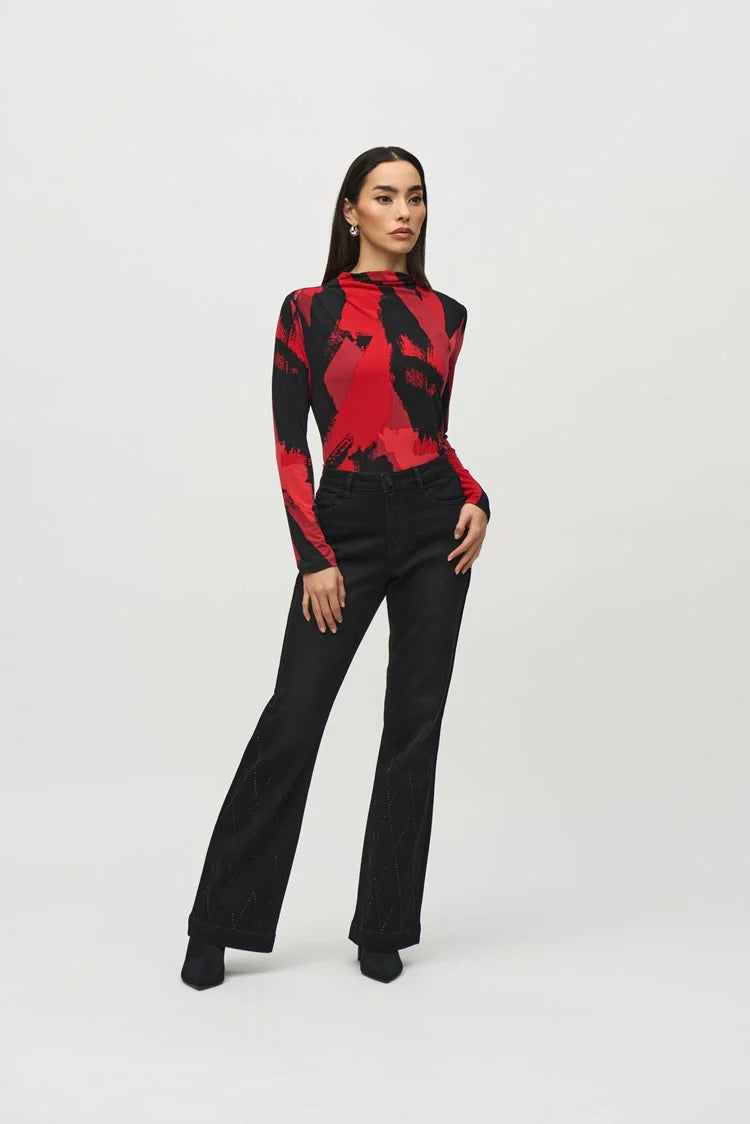 Abstract Print Mock Neck Long Sleeved Top 837