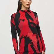 Abstract Print Mock Neck Long Sleeved Top 837