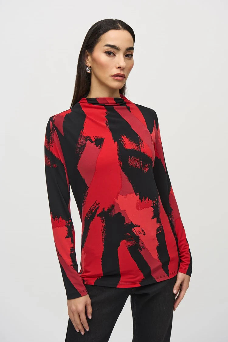 Abstract Print Mock Neck Long Sleeved Top 837