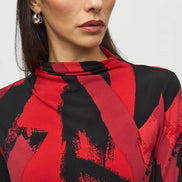 Abstract Print Mock Neck Long Sleeved Top 837