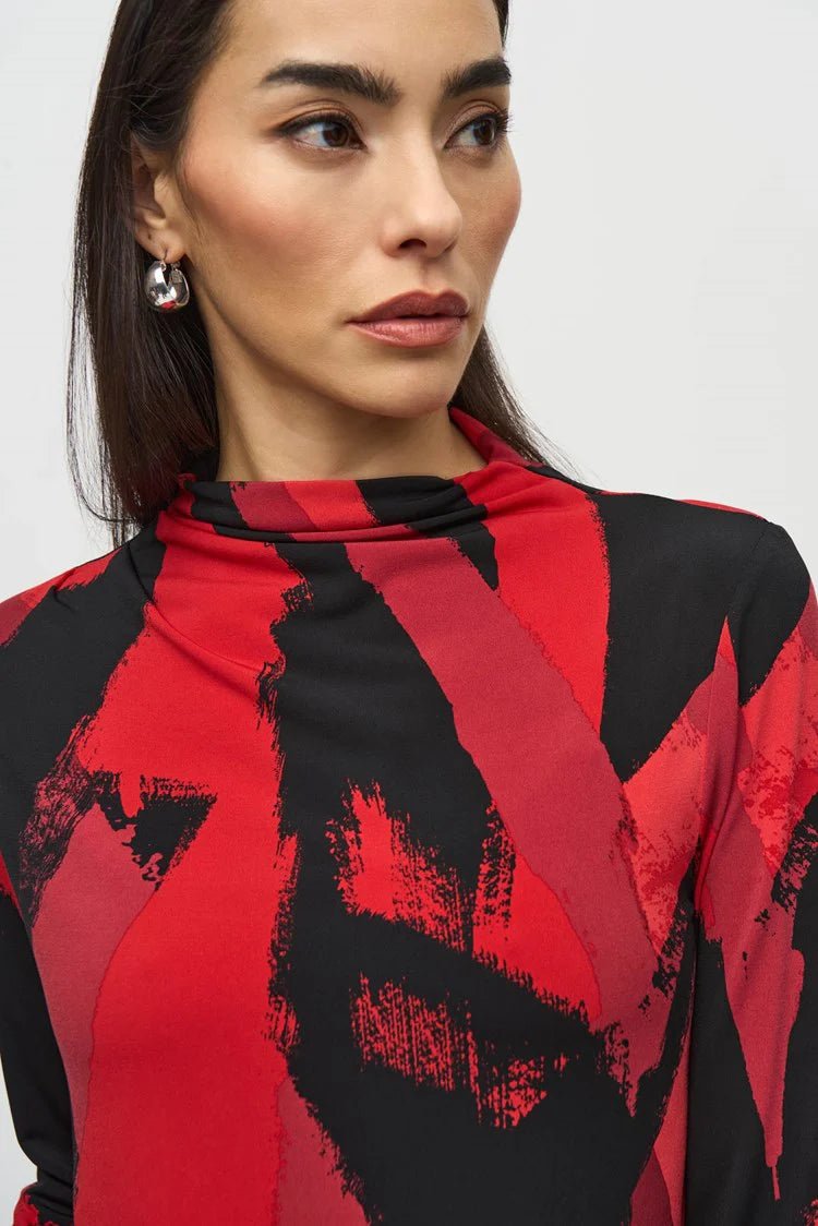 Abstract Print Mock Neck Long Sleeved Top