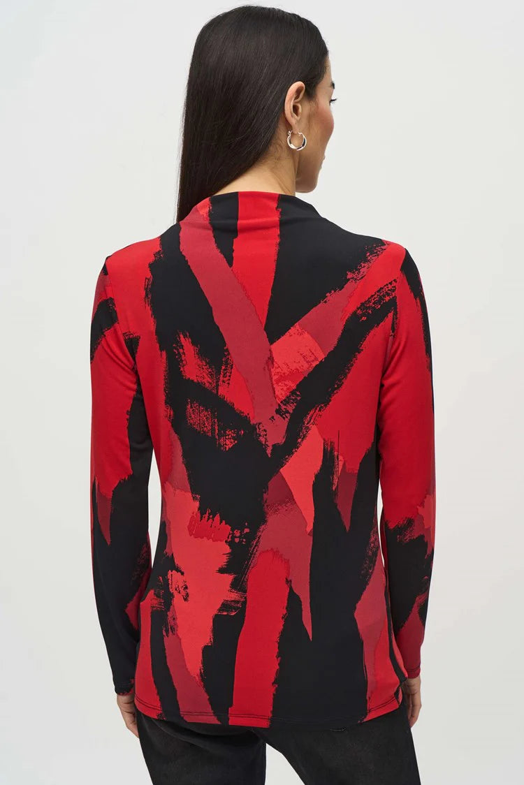 Abstract Print Mock Neck Long Sleeved Top 837