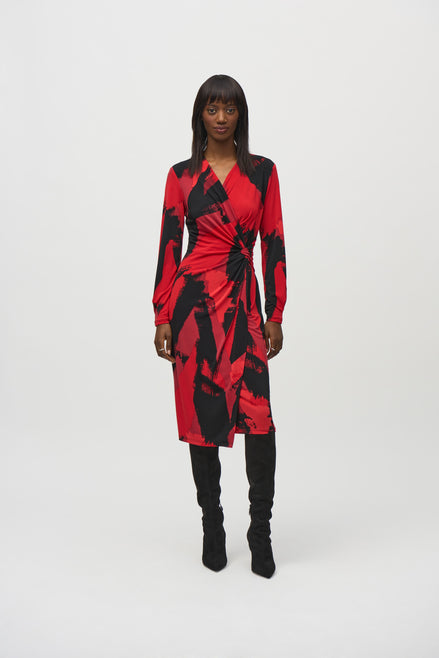 Abstract Print Faux Wrap Sheath Dress