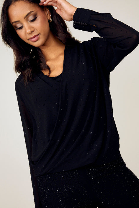 Long Sleeved Embellished Wrap Blouse 934