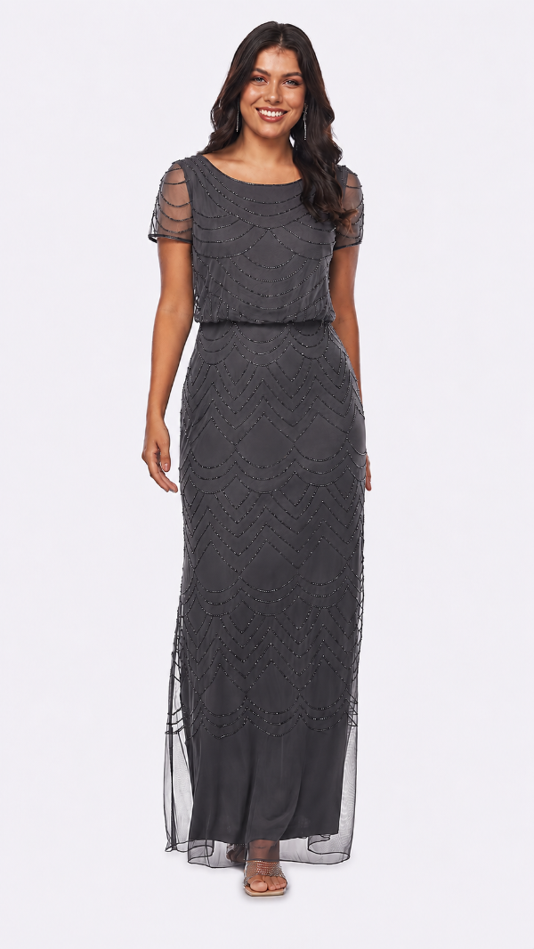 Beaded Stretch Tulle Blouson Dress 400