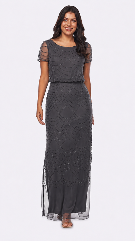 Beaded Stretch Tulle Blouson Dress 400