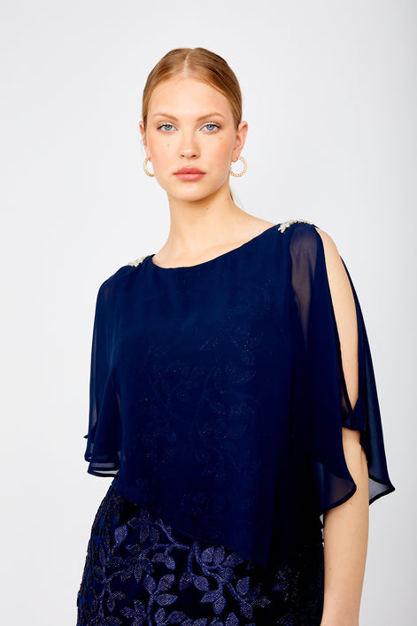 Cape Overlay and Floral Lace Dress