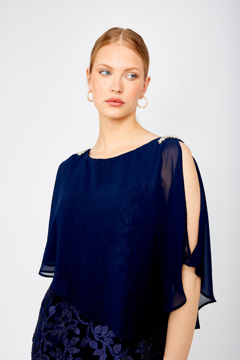 Cape Overlay and Floral Lace Dress