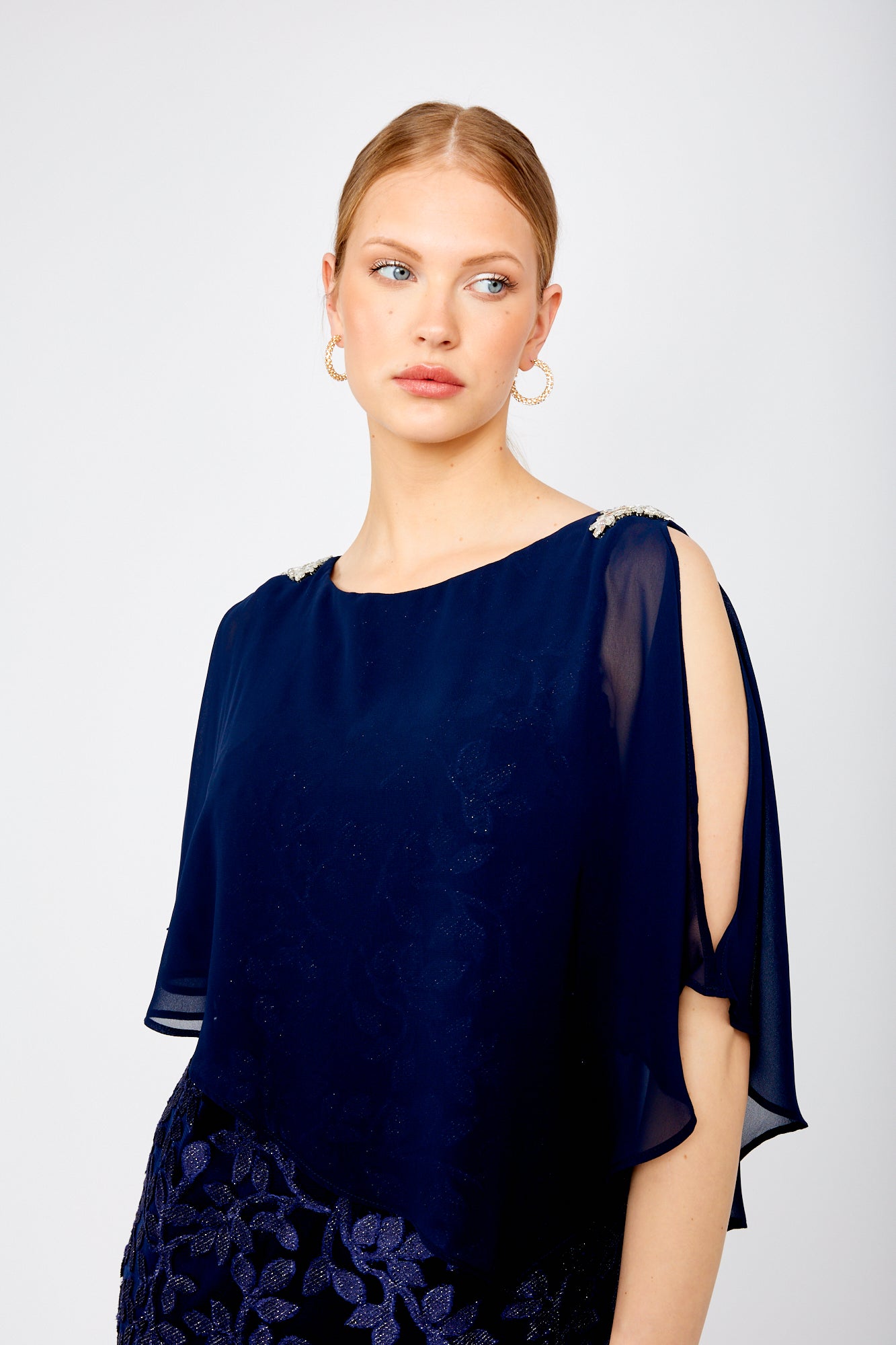 Cape Overlay and Floral Lace Dress