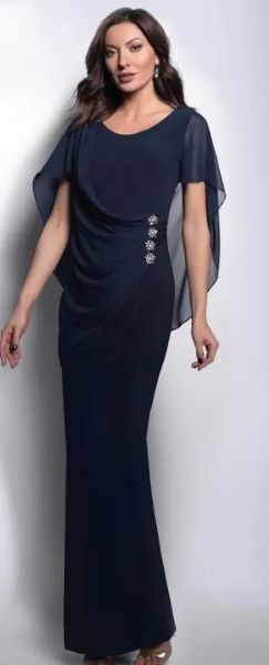 Elegant Cape Gown with Diamante Waist Detail