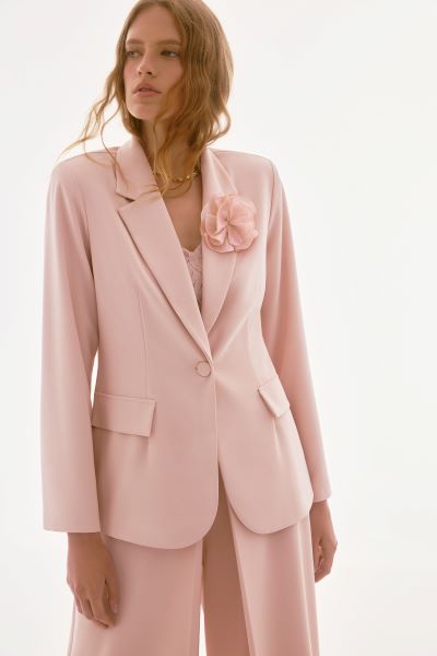 Woven Crepe Blazer with Sequin Flower