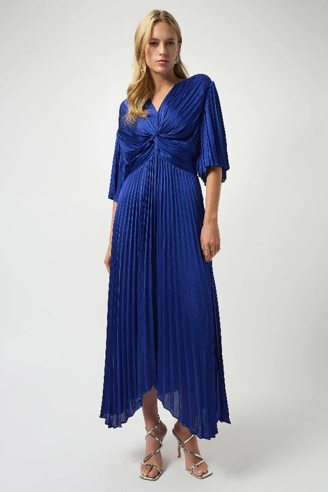 Pleated Satin Midi Dress