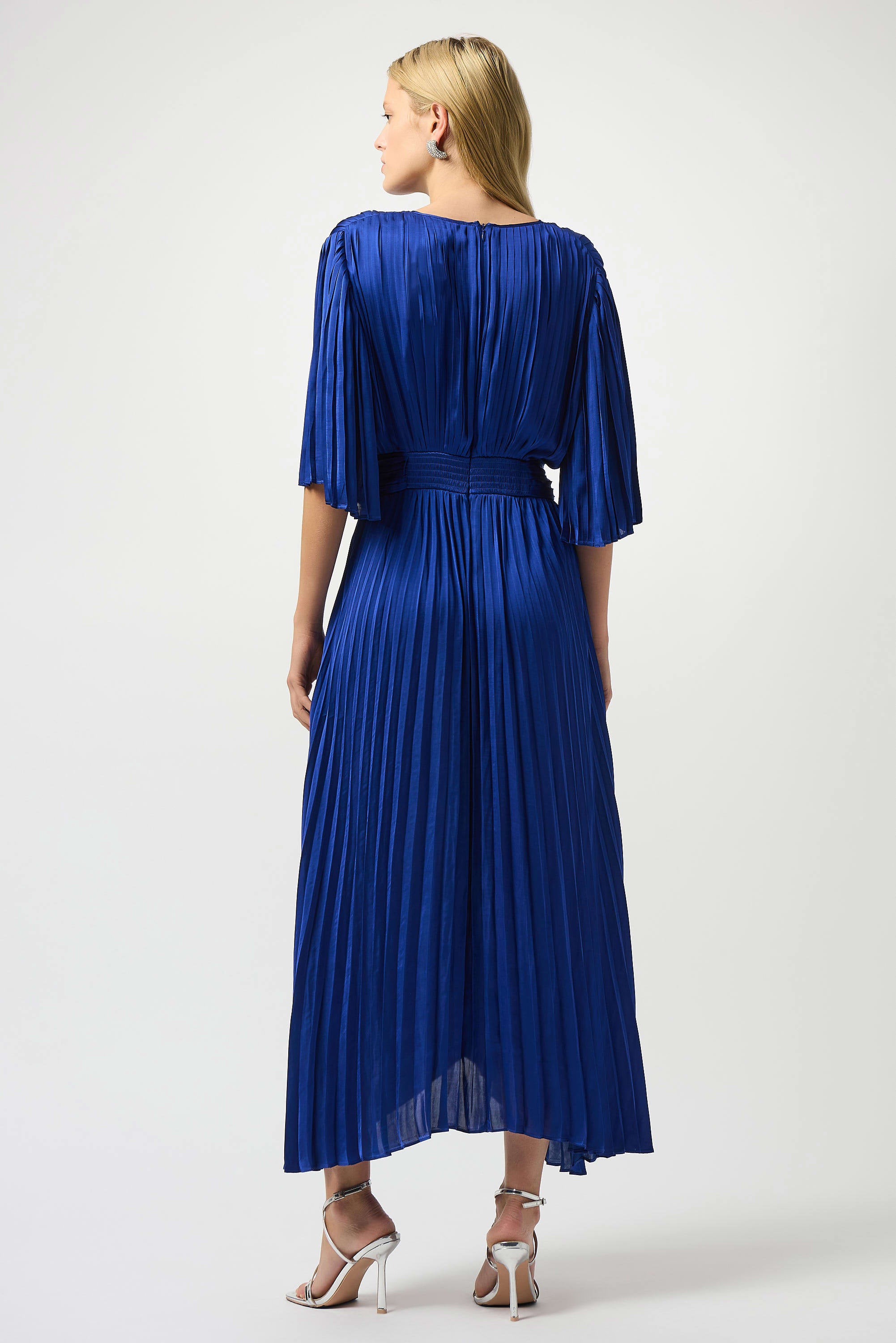 Pleated Satin Midi Dress