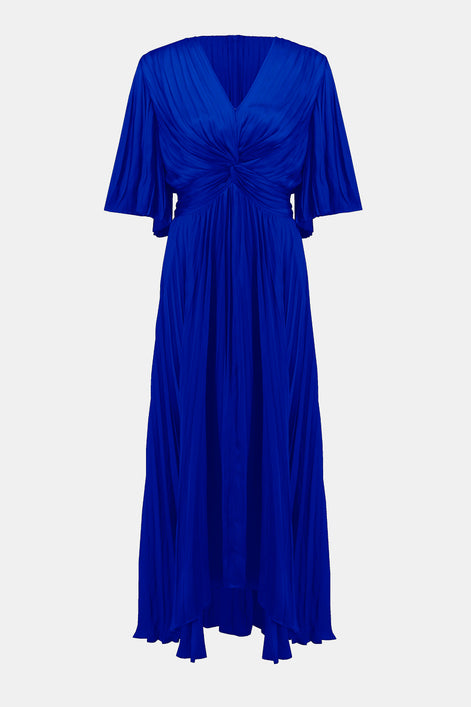 Pleated Satin Midi Dress