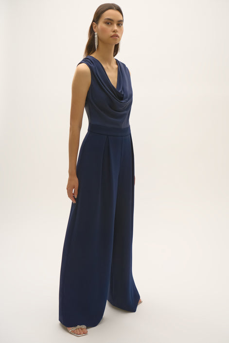 Satin and Crepe Wide Leg Jumpsuit
