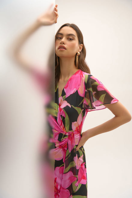 Chiffon Floral Wrap Dress