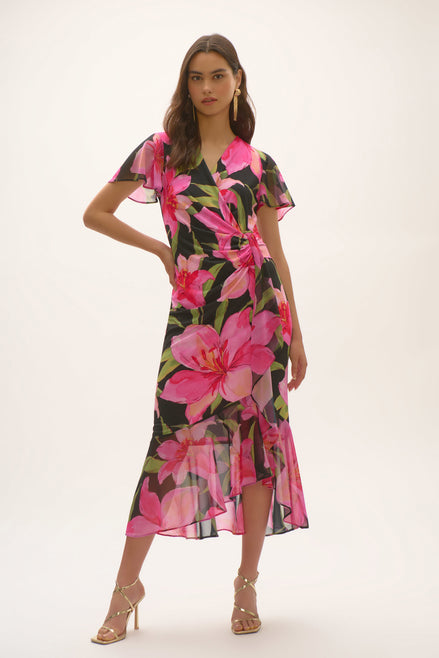Chiffon Floral Wrap Dress