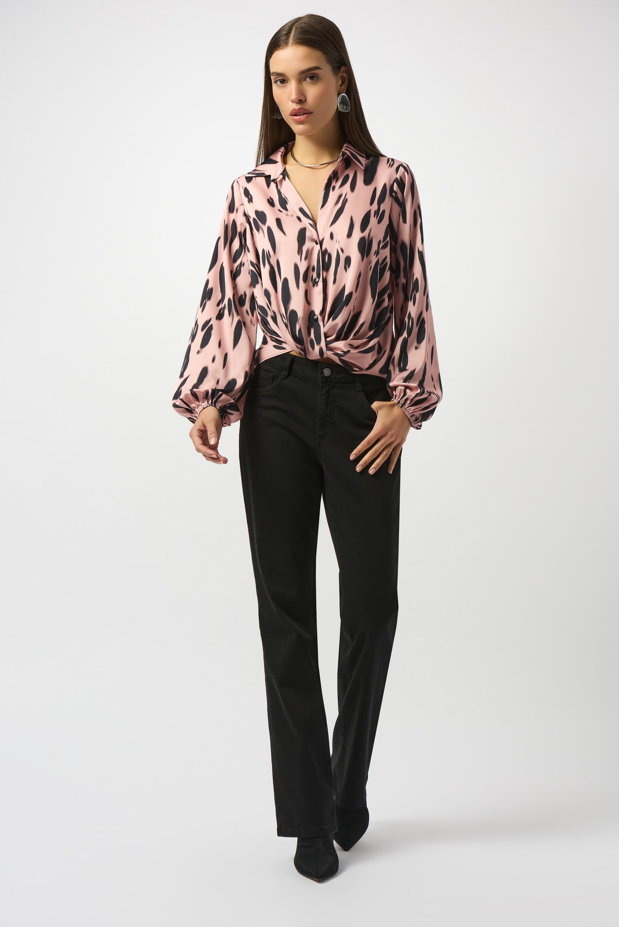 Satin Draped Animal Print Top
