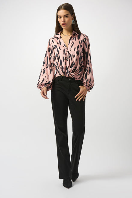 Satin Draped Animal Print Top